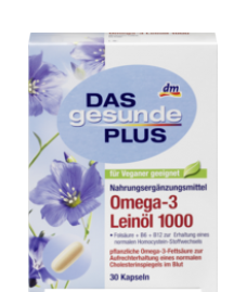 DAS gesunde PLUS Omega-3 Leinöl 1000 Kapseln, 30 St-Витаминный комплекс Omega-3 Leinol  c маслом льна Фолиевая кислота + B6+B12