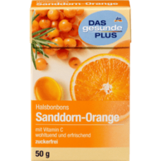 DAS gesunde PLUS Husten-Bonbon, Sanddorn-Orange, zuckerfrei, 50 g-Облепиха-Апельсин Леденцы для горла, без сахара, 50 г 