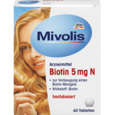 Mivolis  Biotin 5 mg N Tabletten, 60 St-Биоти́н  водорастворимый витамин  для здоровья ногтей, волос и кожи.