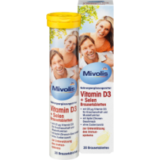 Mivolis Vitamin D3 +Selen Brausetabletten, 20 St -Витамин Д 3 с яблочным и лимонным вкусом - Без добавления сахара